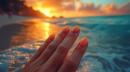 Verduisterende gordijnen Sunset Beach Manicure Golden Hour Nails © siyons
