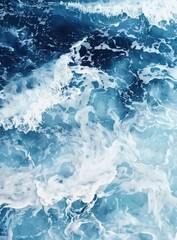 Pure blue turquoise water texture of the ocean sea with foam and waves