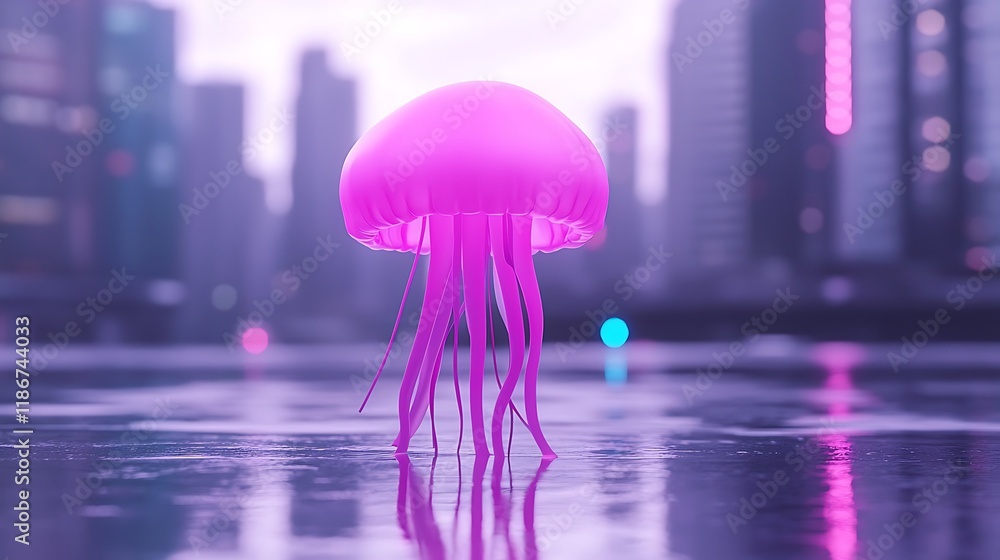 Poster serene underwater scene featuring a glowing jellyfish in a mysterious and ethereal environment with 