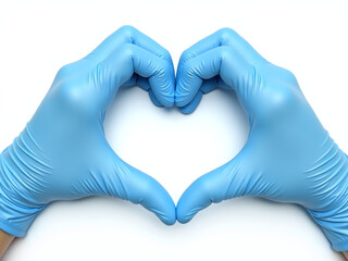 Fototapeta premium Blue Medical Gloves Forming A Heart Shape On A White Background With A Clipping Path For Isolation. 00002
