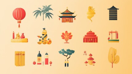 Chinese New Year Festive Symbols Collection Illustration
