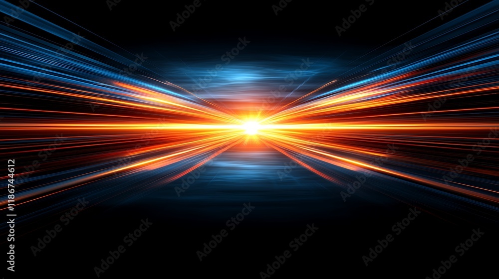 Poster abstract representation of sleek digital light rays creating a vibrant burst of energy in a futurist