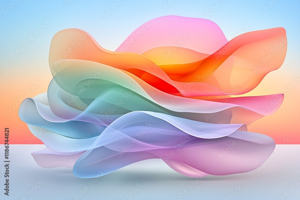 Poster captivating iridescent fractal like undulating waves in soft gradients abstract digital painting wit