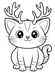 Obraz premium Cute kawaii cat with deer antlers, a simple coloring page for kids. 