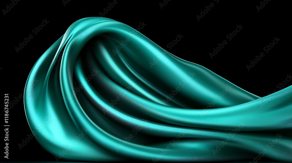 Poster smooth swirling digital background featuring turquoise fabric texture with flowing design for elegan