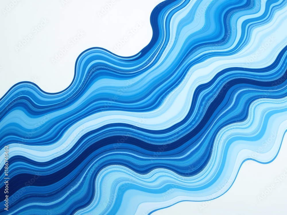 Poster blue and white acrylic paint flows freely to create abstract marble backgrounds with random waves an