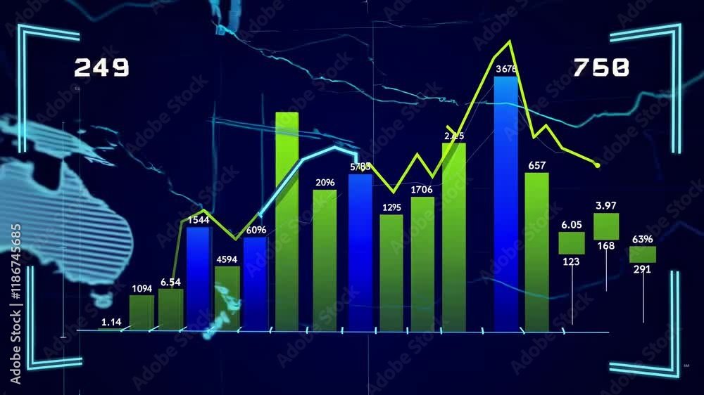 Poster financial market trends showcasing data analysis and chart movements in a dynamic trading environmen