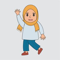 Hand-Drawn Character Waving in Hijab