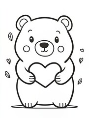 Obraz premium Cute bear holding a heart, a simple coloring page for kids