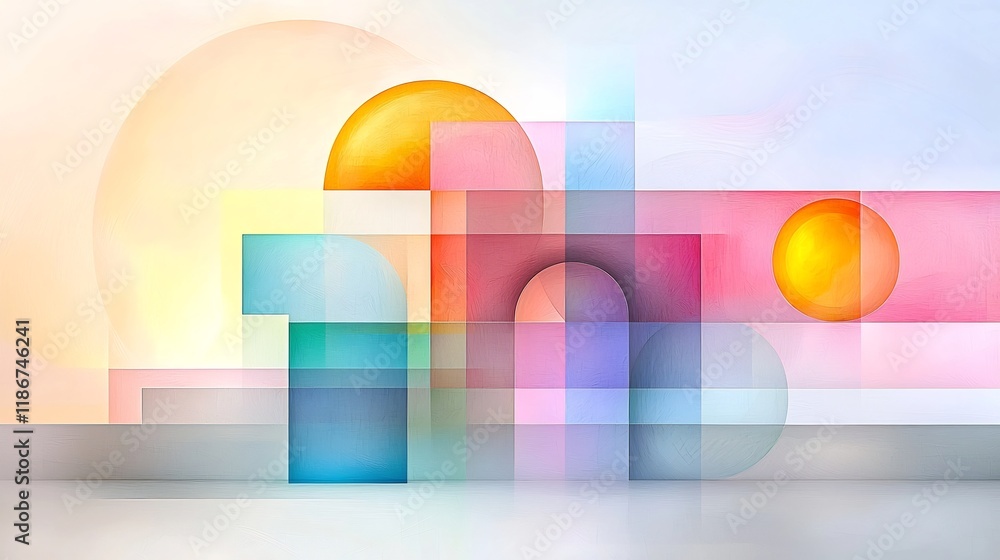 Poster mesmerizing interplay of vibrant iridescent shapes and shimmering chromatic gradients in a dreamlike