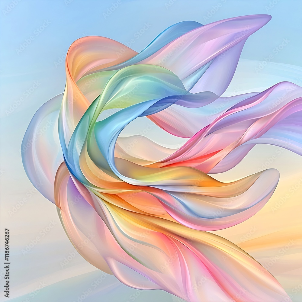 Poster a mesmerizing digital painting featuring a flowing organic composition of shimmering iridescent form