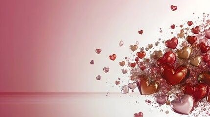 Obraz premium Abstract Hearts Floating in Red and Gold Gradient Backdrop