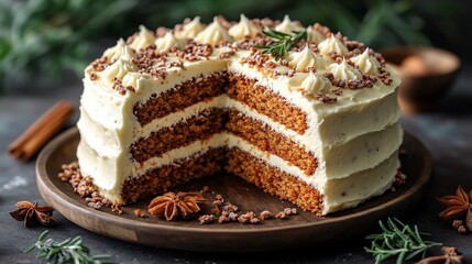 Delicious three layered carrot cake with frosting