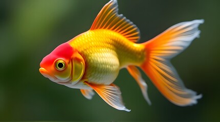 Vibrant Goldfish Swimming Aquatic Scene Orange Fins Green Background