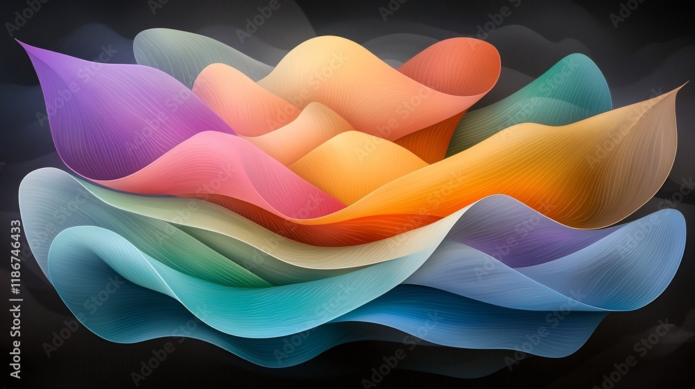 Poster mesmerizing chromatic gradients rhythmic iridescent patterns and kinetic geometric constructs create