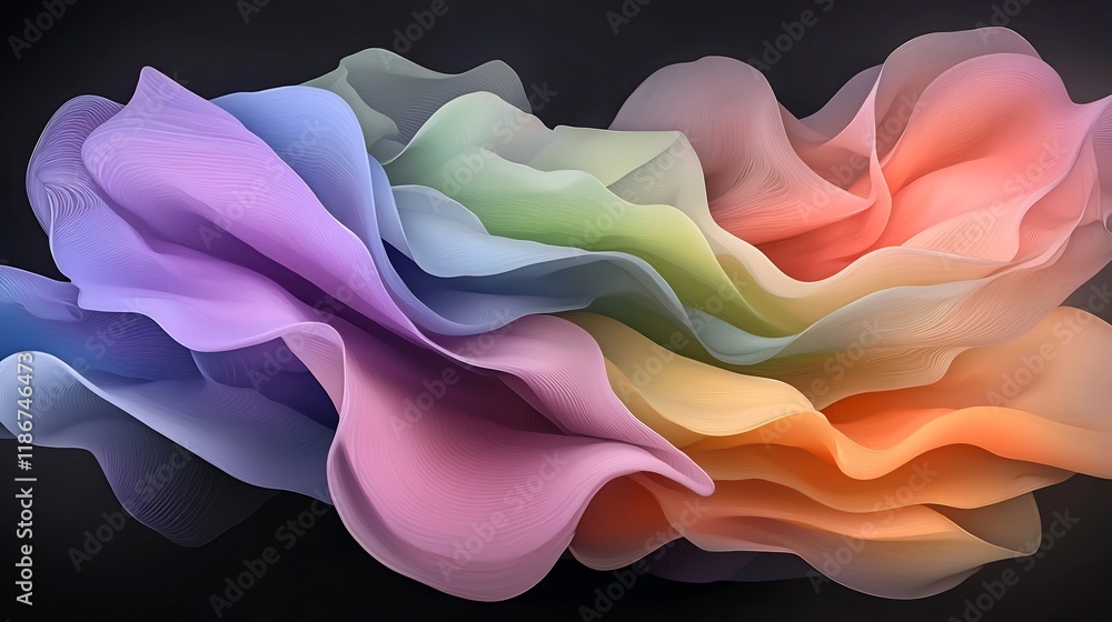 Poster captivating chromatic choreography rhythmic iridescent forms and vibrant shifting patterns create a 