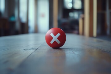 A red ball with an 'X' symbol sits on a flat surface, perfect for highlighting important information or marking a task as incomplete