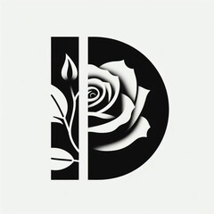 Black Alphabet letter D with rose flower. Isolated Letter PNG files on the transparent background.