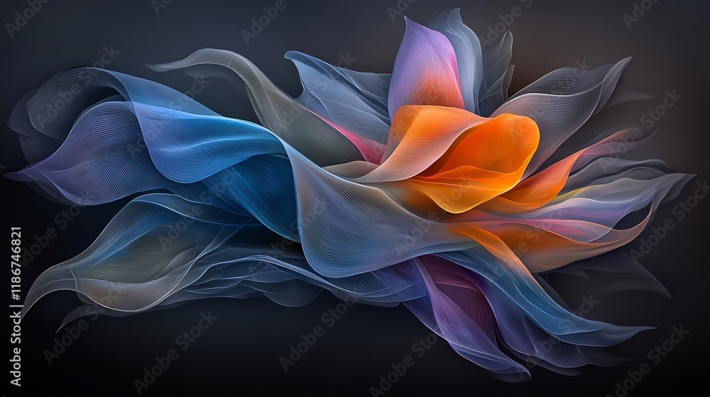Poster captivating rhythmic iridescent structures arranged in a kaleidoscopic futuristic and chromatic disp