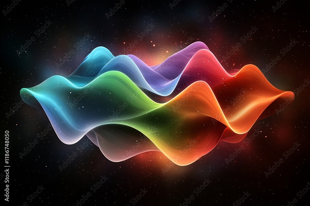 Poster captivating abstract featuring undulating iridescent shapes in a mesmerizing shimmering composition 
