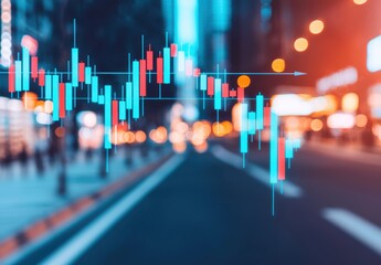 Cityscape with Chart Overlay Showing Financial Market Trends