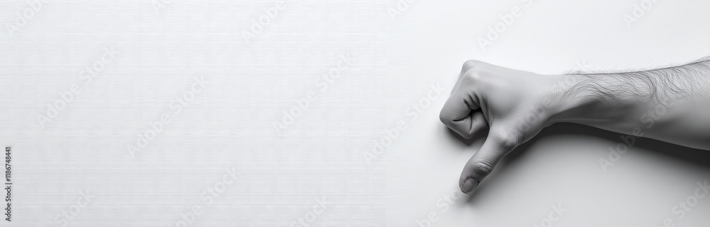 Poster Black And White Image Of A Hand Showing A Thumb Down Dislike Sign On Textured Paper With Copy Space Available. 00002