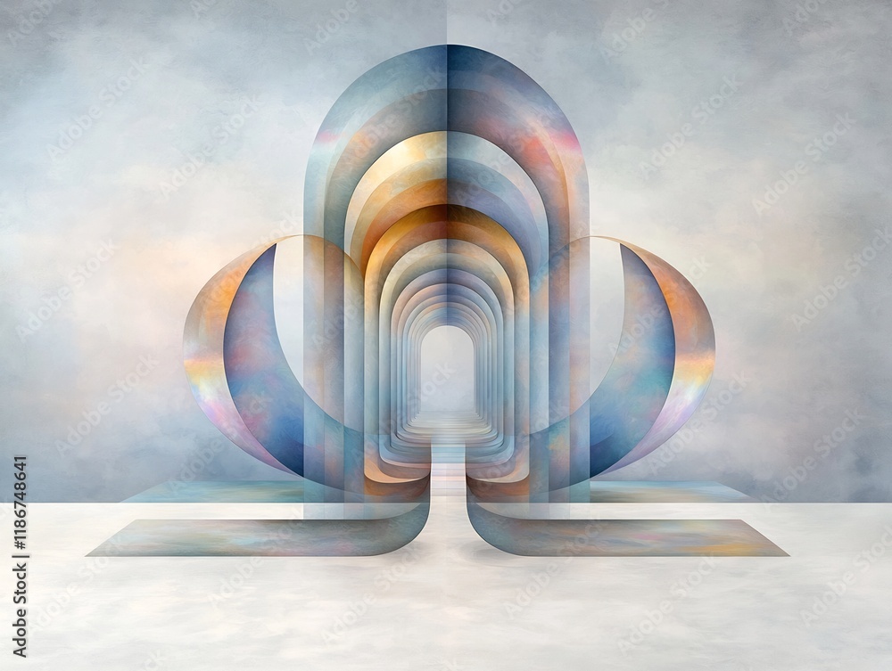 Poster captivating abstract featuring luminous iridescent shapes in a mesmerizing shimmering kaleidoscopic 