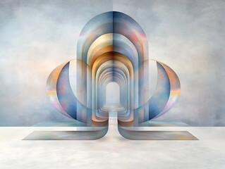 Obraz premium Captivating abstract featuring luminous iridescent shapes in a mesmerizing shimmering kaleidoscopic composition with prismatic color shifts pulsating rhythm