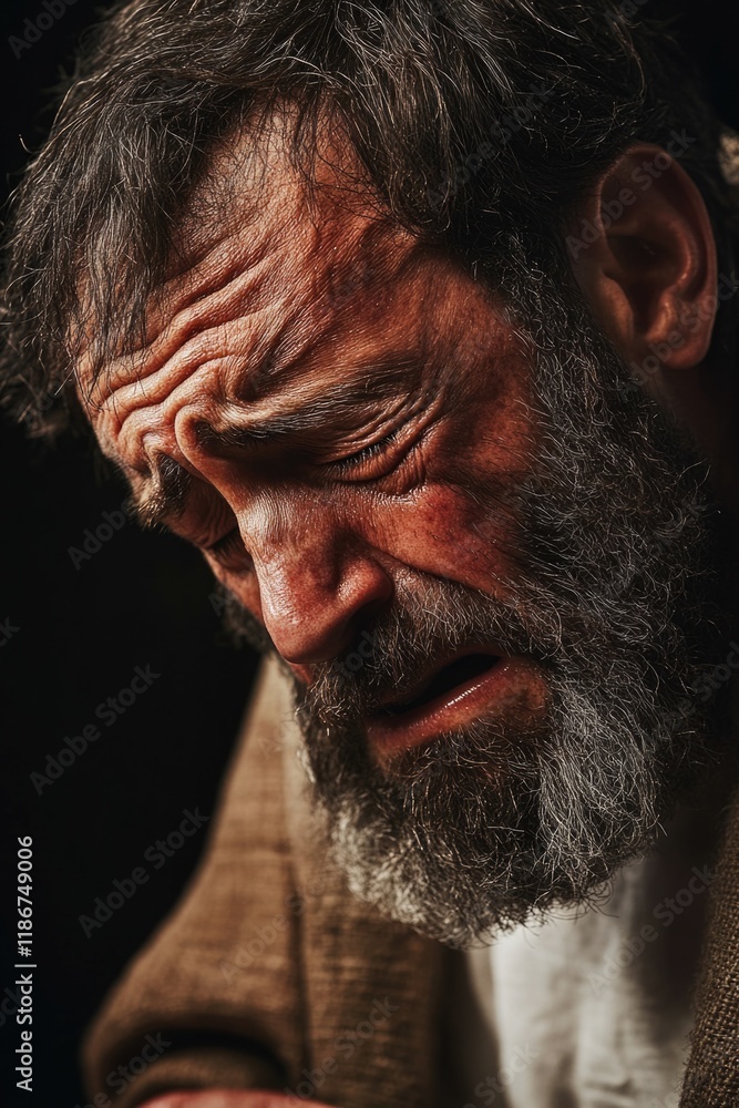 Poster a close-up portrait of a man with a beard, perfect for use in editorial or commercial contexts where