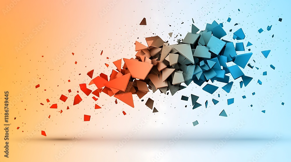 Poster vibrant explosion of geometric shapes creating a dynamic visual impact in abstract design with trian