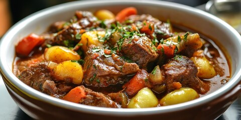 Tender slow cooked meat infused with flavorful vegetables and rich sauce, creating a delicious and hearty dish that highlights the essence of slow cooked meat in every bite.