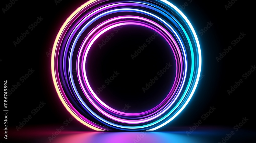 Poster vibrant swirling neon geometric matrix with colorful lights and dynamic patterns creating an eye-cat