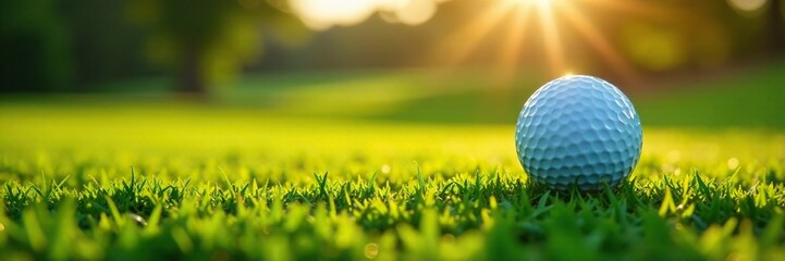 Obraz premium Golf ball marks on dewy grass under fading light, morning, landscape, golf ball