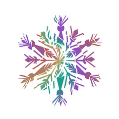 Author's design of white hexagonal vector snowflake made of wavy elements