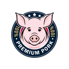 Premium Quality Pork Meat Badge Design - 100 % Fresh Organic Seal Logo.