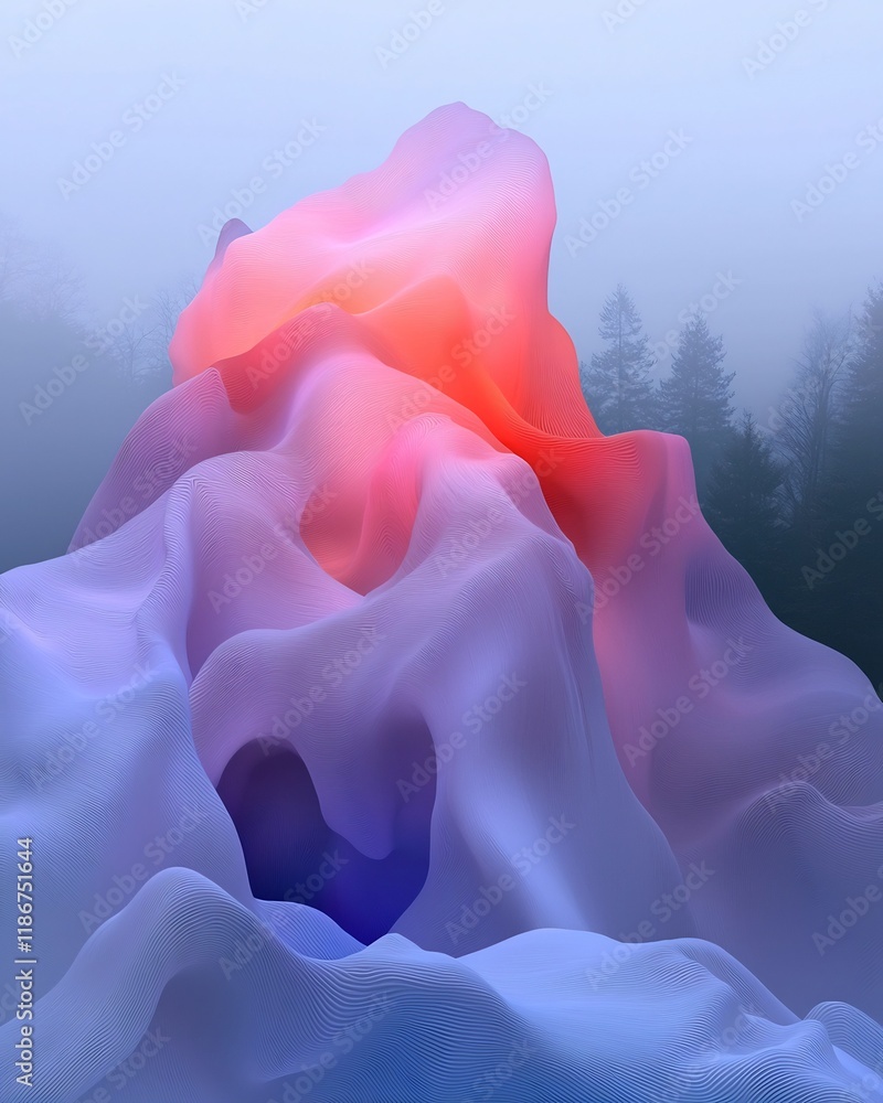 Poster ethereal iridescent waves of vibrant color and soft muted tones flow through a tranquil minimalist f