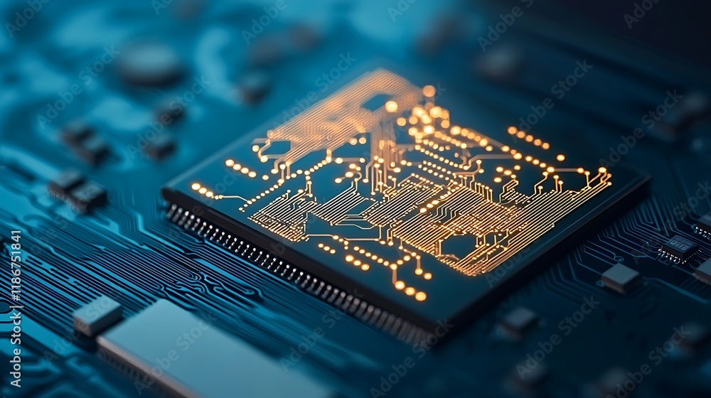 Poster abstract circuit board patterns with glowing elements, showcasing intricate designs and vibrant colo