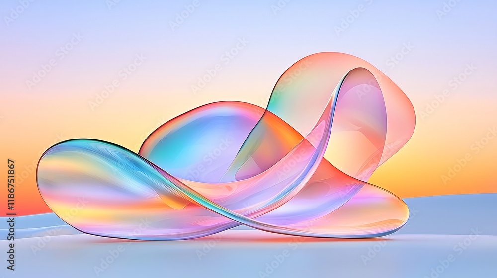 Poster captivating ethereal featuring flowing iridescent shapes in a mesmerizing shimmering surreal digital
