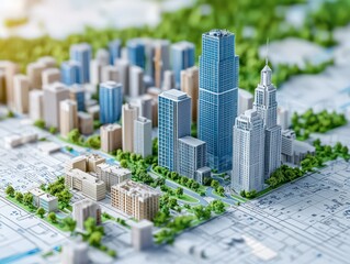 BUILDING PERMIT CONCEPT with imaginary cadastral map and General Urban Plan. Building activity and construction industry ideas with cityscape