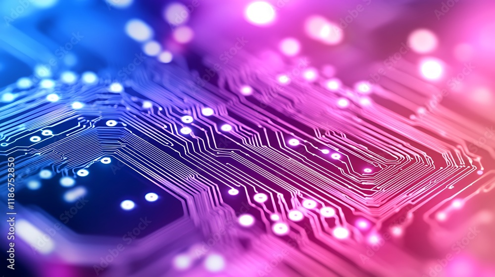 Poster abstract futuristic circuit board design with vibrant colors and dynamic patterns for technology and