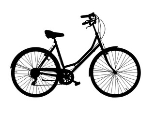 City bicycle silhouette, retro style bike side view. Isolated on white background