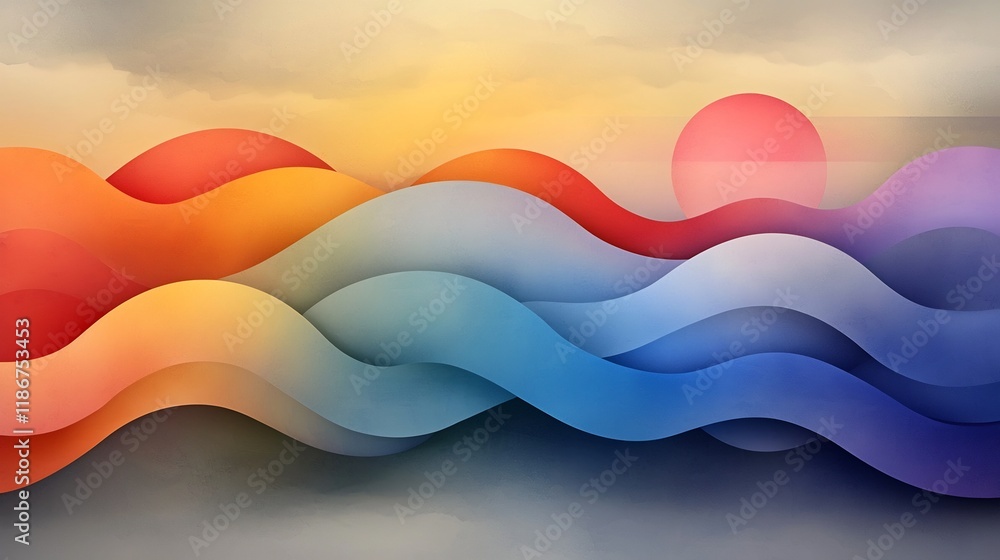 Poster cascading ethereal iridescent shapes in a dreamlike celestial landscape a bold vibrant and visually 