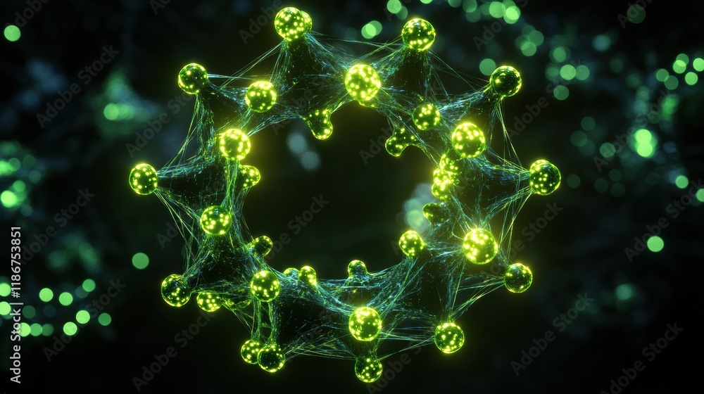 Poster detailed 3d visualization reveals intricate virus structure with molecular glowing elements and feat