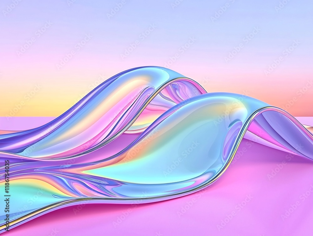 Poster captivating abstract background with mesmerizing iridescent wavy forms in a cool soothing color sche