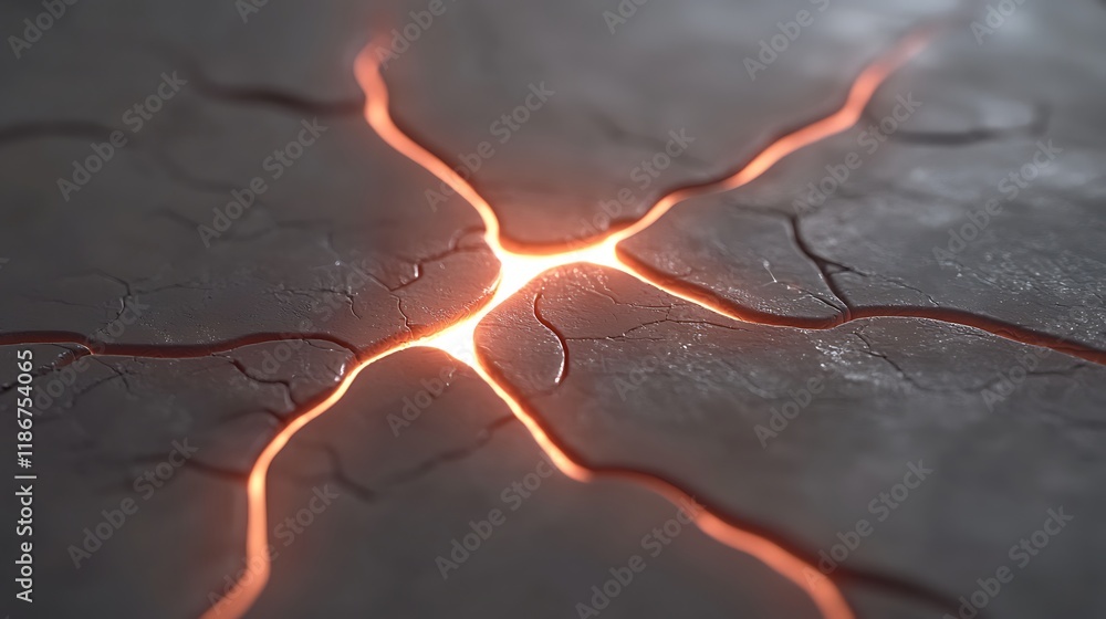 Poster abstract representation of a neural network with illuminated cracks on textured surface, symbolizing