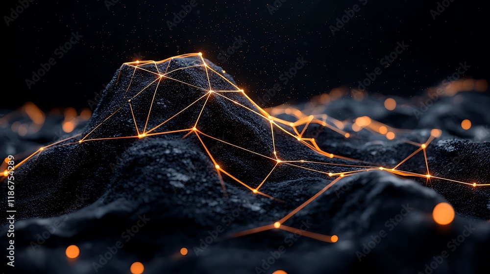 Poster abstract representation of artificial intelligence with connecting lines and points on a dark backgr