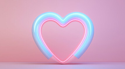 Neon heart with radiant glow on pastel pink background
