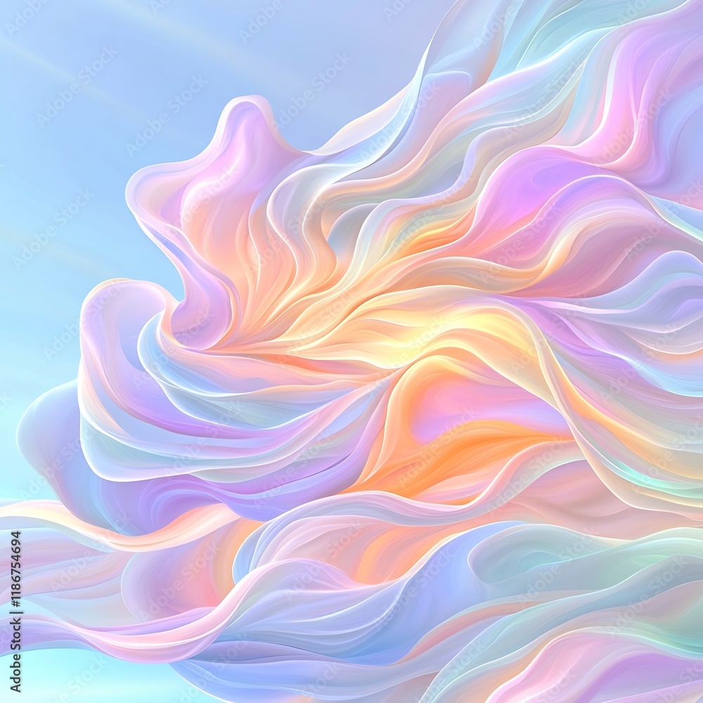 Poster visually arresting abstract background with a striking arrangement of shimmering iridescent wavy for
