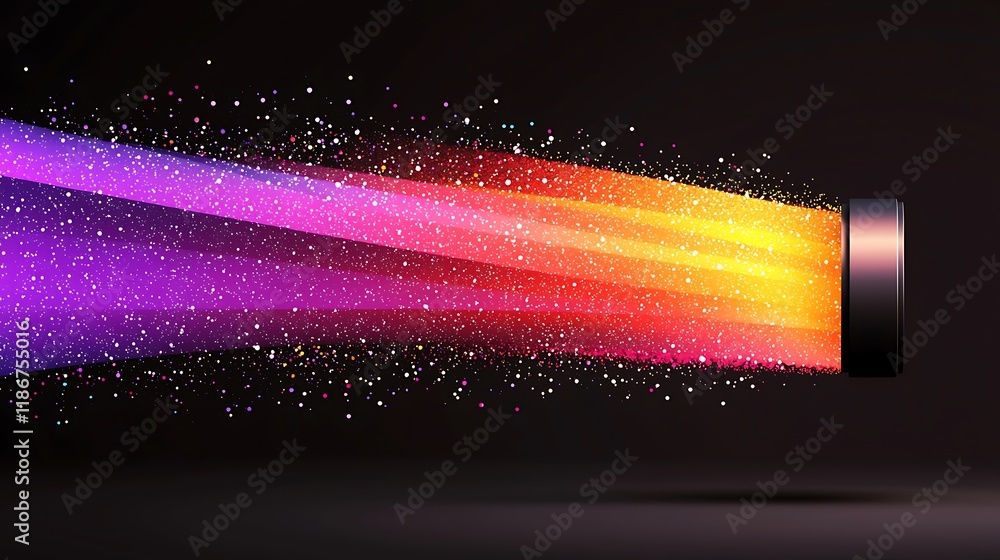 Poster abstract representation of digital data flow featuring vibrant colors and sparkling particles emitti