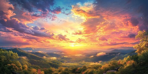 Naklejka premium Sunrise and sunset views showcase stunning daytime views, dynamic clouds, and a palette of beautiful colors that create breathtaking scenes of natural beauty with every transition.